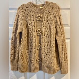 J Crew Alpaca Wool Blend Light Brown Rope Knit Sweater Crew Neck Size Small